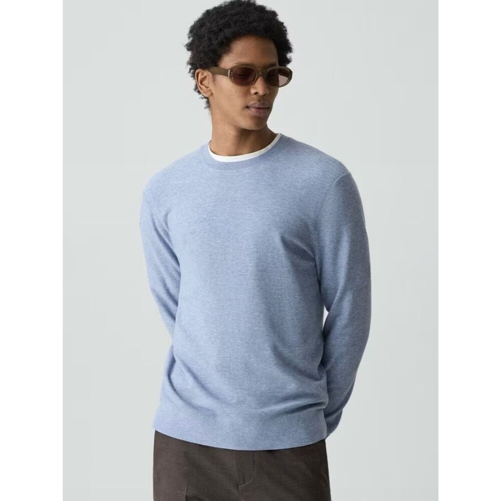 Theory Riland Crewneck Textured Sweater | Light Blue Lake Melange | Medium